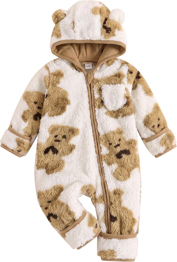 Jecson Baby Snowsuit Newborn Bear Hooded Fleece Outfit Baby Clothes 0M-12M by WarmthLoveinStitches