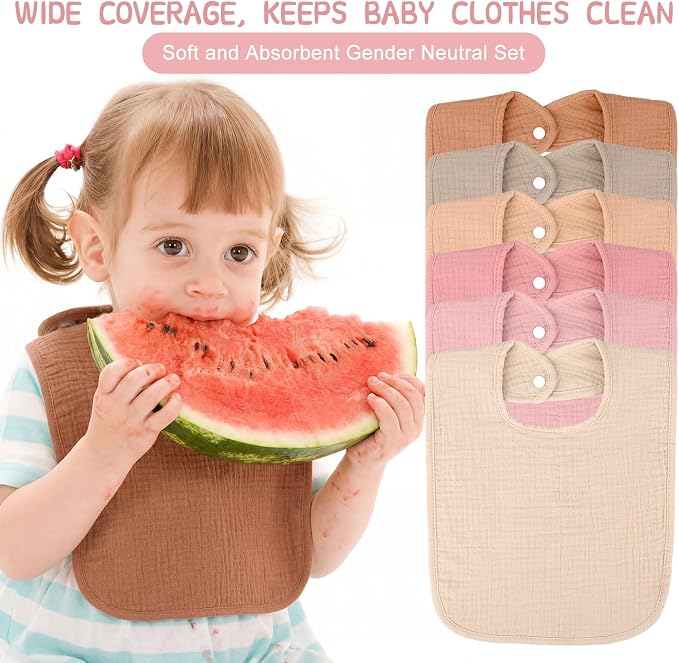 Toulite 6 Pack Muslin Baby Bibs Bandana Drool Toddler Bibs | Cotton Soft Muslin - Image 3