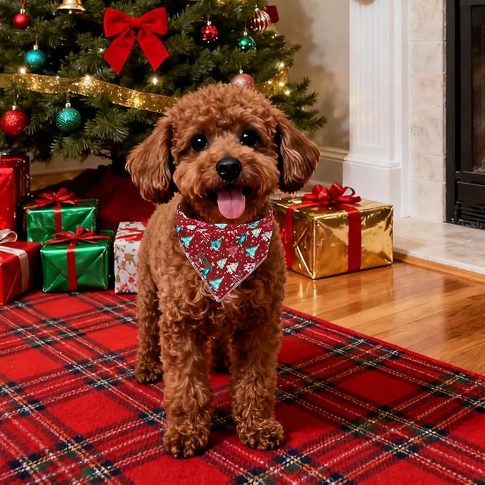 lionet paws Christmas Dog Bandana, Christmas Tree Fabric Dogs Kerchief - Image 4