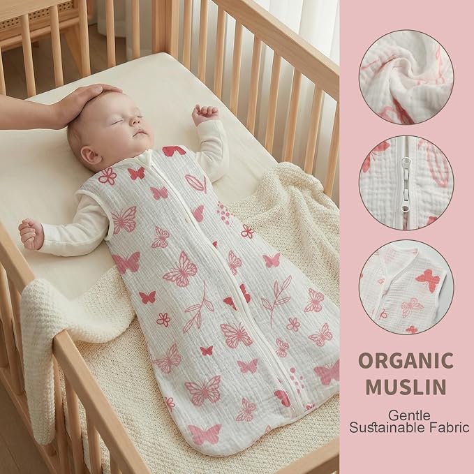 BSTOPPT 2 Pack Baby Sleep Sack 0-6 Months 100% Organic Cotton Muslin Baby - Image 6