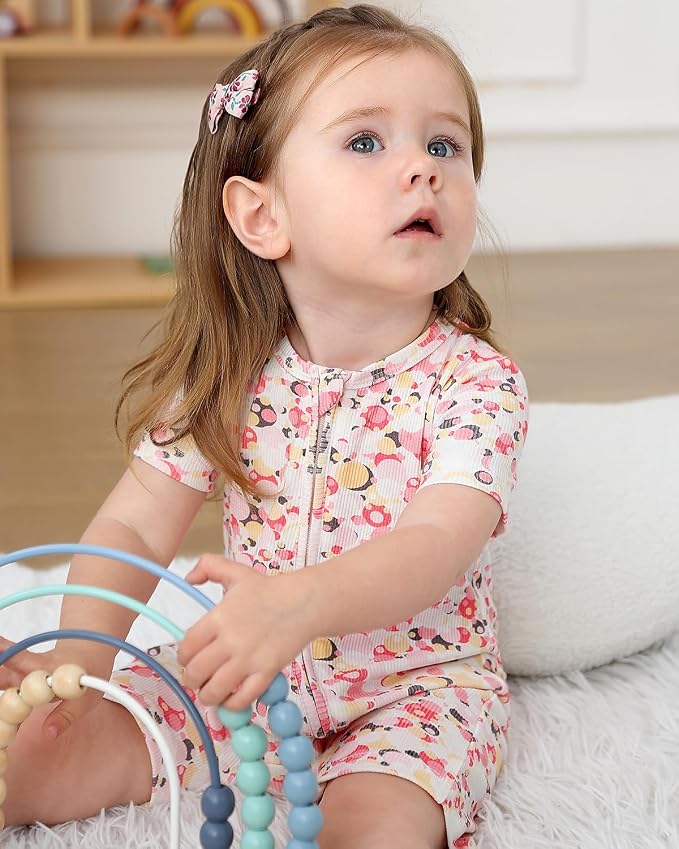 Bafeicao Baby Girl 2 Pack Bamboo Viscose Sleeper Romper | Short Sleeve - Image 4