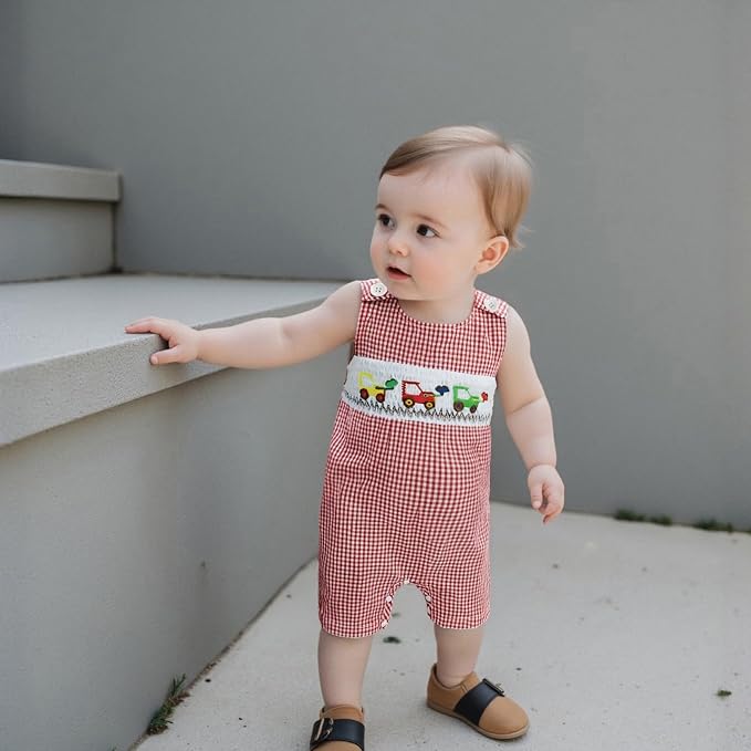Newborn Baby Boys Sleeveless Seersucker Romper One Piece Straps Overalls - Image 7
