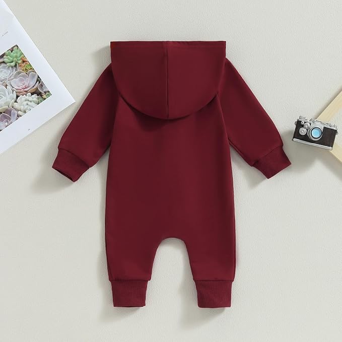 Infant Baby Boy Girl Clothes Solid Hoodie Romper Zip Up Long Sleeve Hooded - Image 3