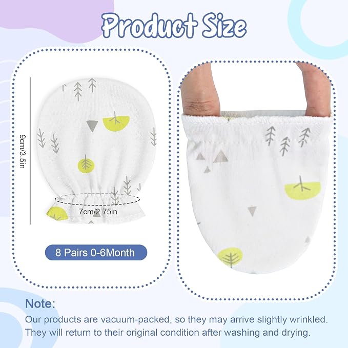 8 Pairs Newborn Baby Mittens No Scratch, Cotton Infant Baby Gloves Newborn - Image 2