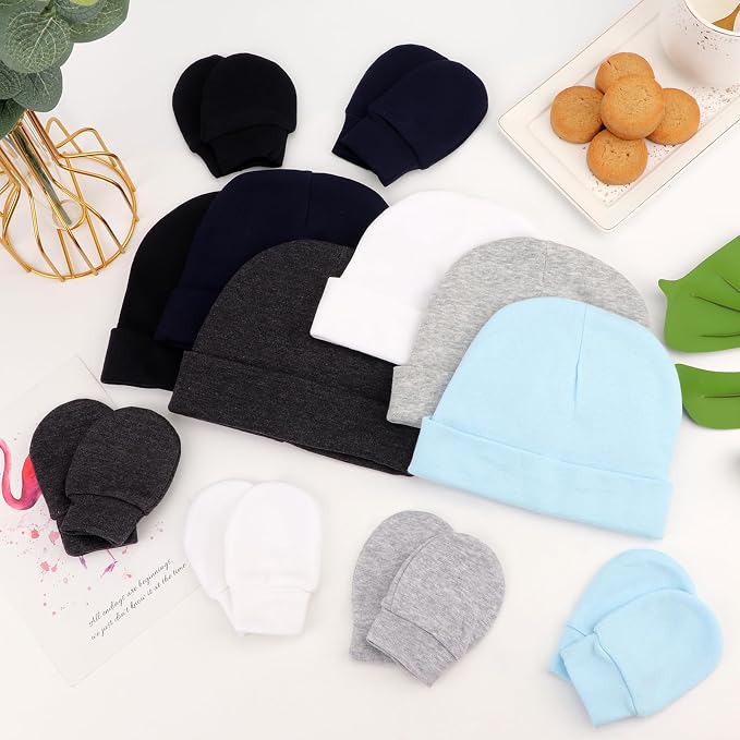 BQUBO Newborn Baby Hats Mittens Set Hospital Hat Beanie Infant Caps Baby Gloves - Image 4