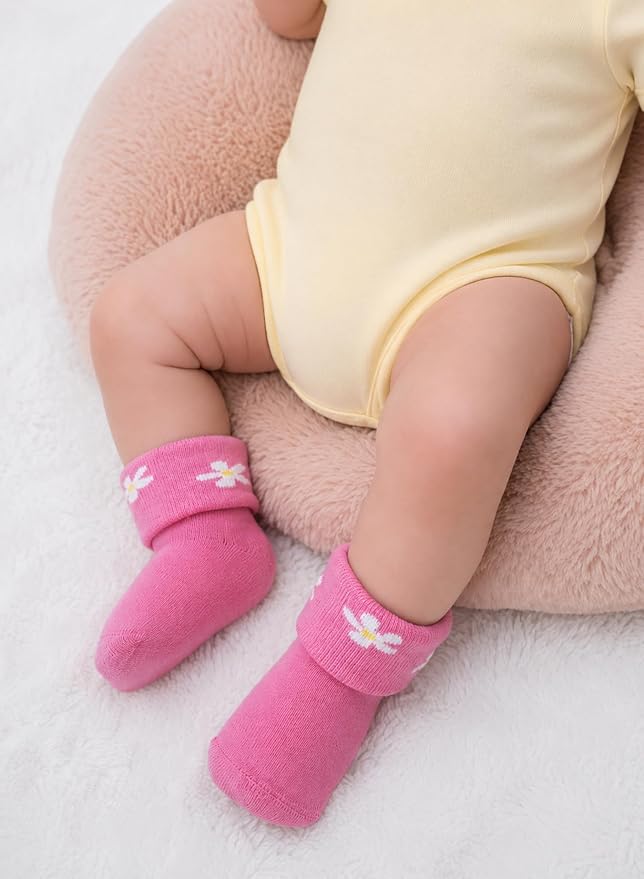 RATIVE Newborn Baby Socks 0-6, 6-12 Months Terry Turn Cuff Socks - Image 6