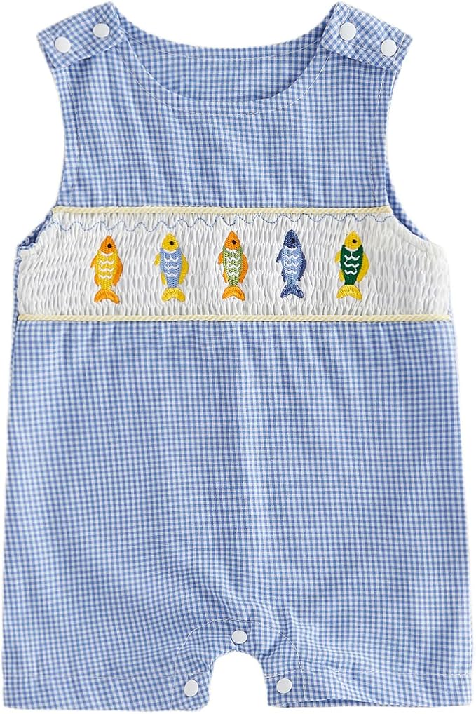 Newborn Baby Boys Sleeveless Seersucker Romper One Piece Straps Overalls by Arvbitana