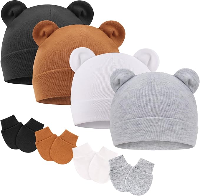 BQUBO Newborn Baby Hats Mittens Set Hospital Hat Beanie Infant Caps Baby Gloves by DRESHOW