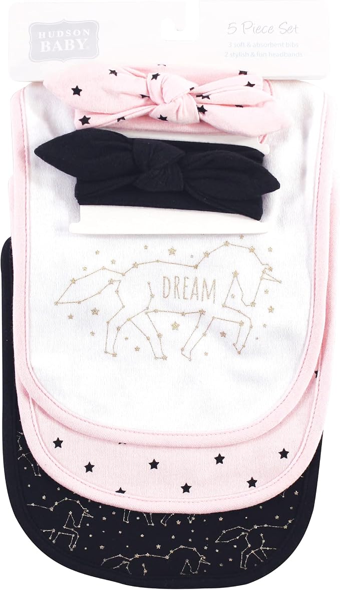 Hudson Baby Unisex Baby Cotton Bib and Headband Set - Image 2