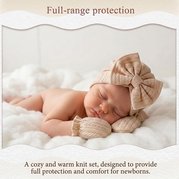 Newborn Baby Girl Hats Mittens Set Cotton - Image 5