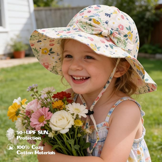 Baby Girl Sun Hat with UPF 50+ Outdoor Adjustable Beach Hat with Wide Brim - Image 4