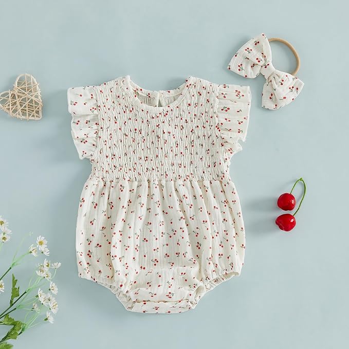Kavousa Newborn Baby Girl Clothes Summer Bubble Romper Headband Outfit - Image 7