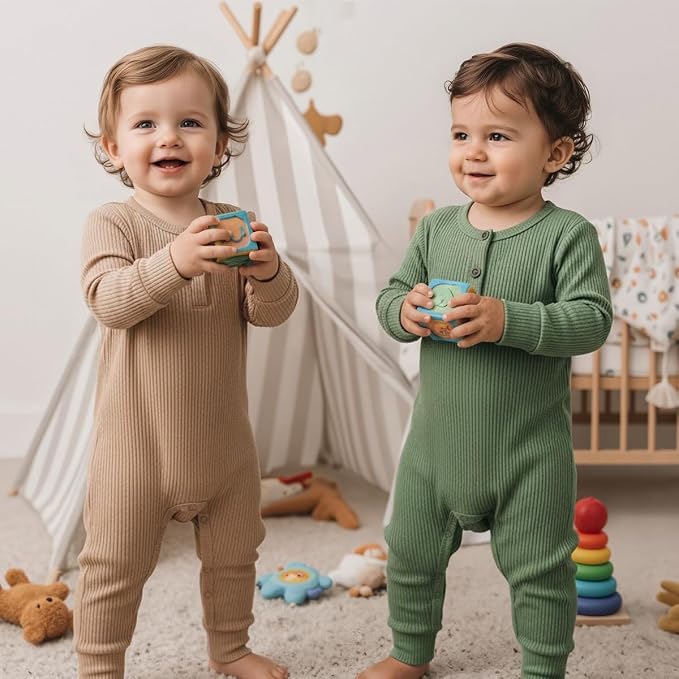 Bafeicao Baby Boy Girl 2/3 Pack Solid Romper Ribbed Short/Long Sleeve | - Image 2