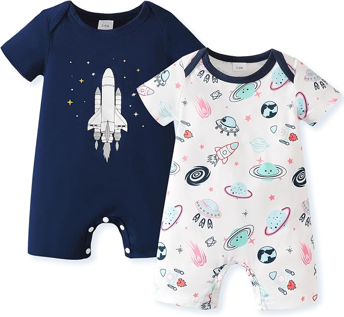 NZRVAWS Newborn Baby Boy Clothes Infant Romper 2-Pack outfit Cute Pattern by NZRVAWS