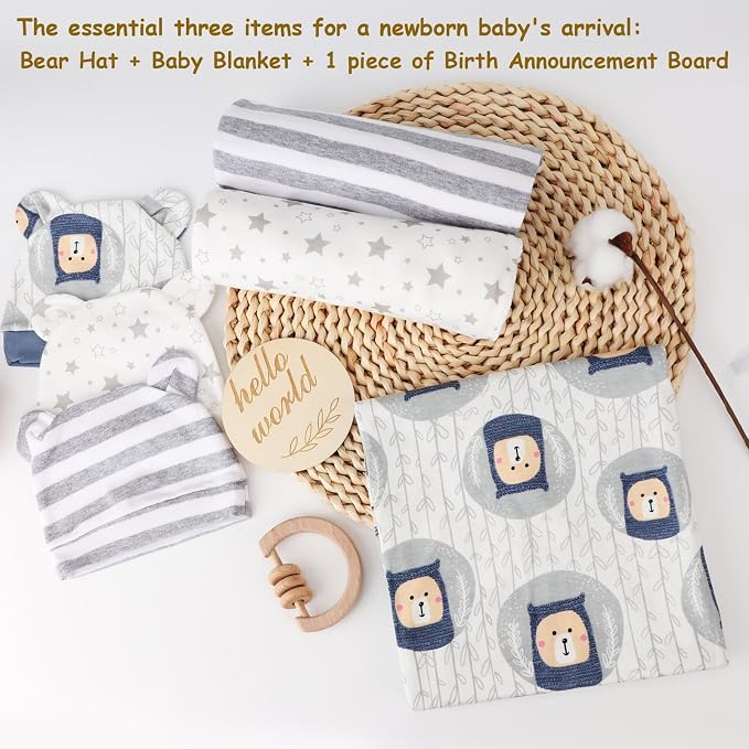 DRESHOW BQUBO Cotton Baby Swaddle Hat Set Newborn Infant Receiving Blankets - Image 6