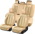 Doogo Car Seat Covers Full Set, Leather Seat Covers 5 Seats, Waterproof Car Seat Cushions, Auto Front and Rear Seat Protectors Automotive Covers Fit for Most Cars-Beige
