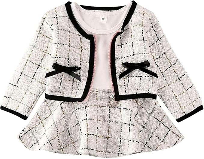 Toddler Kids Baby Girls Plaid Skirt Set Cardigan Jacket Coat + Tutu Dress Set by BOIZONTY