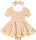 GRNSHTS Baby Girl Romper Dress, Puff Sleeve Smocked Outfit by GRNSHTS