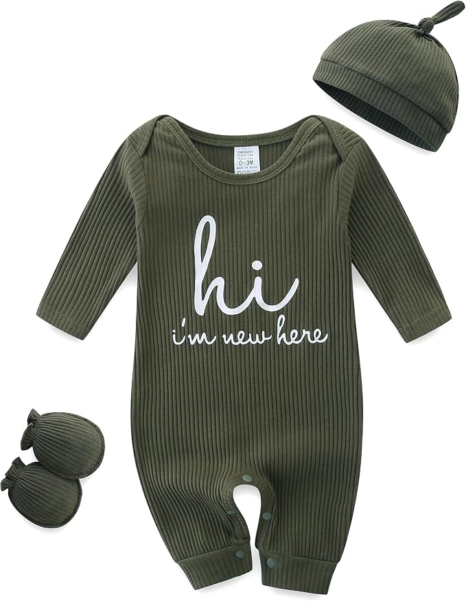 Baby Romper with Baby Mittens & Newborn Hats Footless Long Sleeve by Unknown