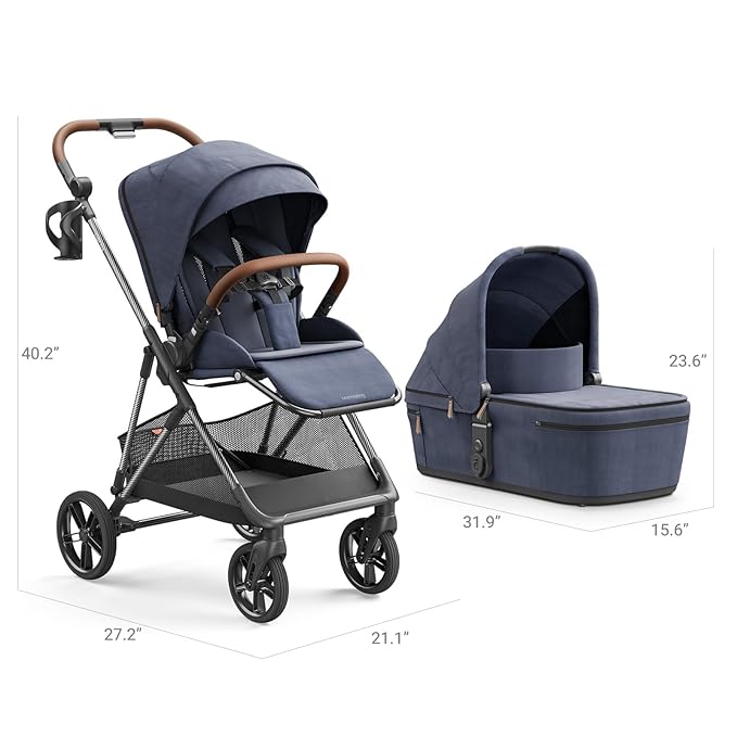 MAMAZING Air Lux Baby Stroller with Bassinet & Infant Car Seat Adapter, Lightweight Compact Carbon Fiber Frame, One-Hand Fold, Reversible Seat, Space-Saving Storage
