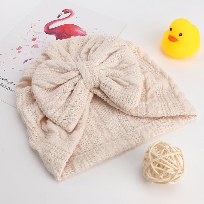 DRESHOW BQUBO 5 Pieces Newborn Baby Turban Hats Bow Baby Infant Beanie - Image 5