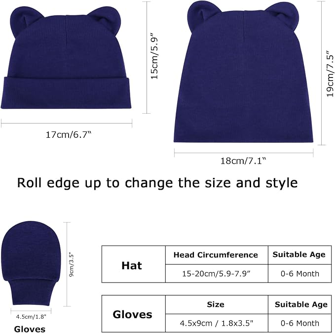 BQUBO Newborn Baby Hats Mittens Set Hospital Hat Beanie Infant Caps Baby Gloves - Image 6