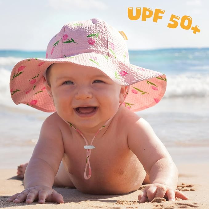 HONGTEYA Baby Sun Hat Wide Brim Adjustable Toddler Beach Bucket Hat | Soft - Image 2