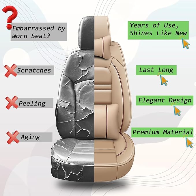 Car Seat Covers for Ford Edge 2007-2024 | 5-Seats Seat Covers, Waterproof Seat Protectors, Automotive Seat Covers (Full Set with Pillow,Beige)