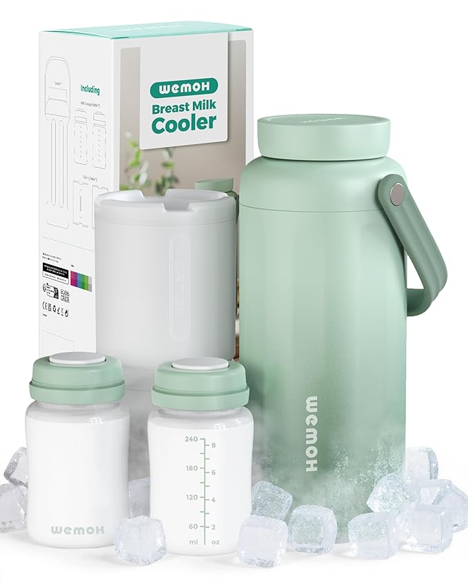 Breast Milk Cooler Bottle-24H Double-Layer Cooling, TSA Approved, 2 Leakproof Bottles & Ice Packs, (Non-Toxic BPA) for Travel, Work, Night Pumping, Gift for New Moms (Green)