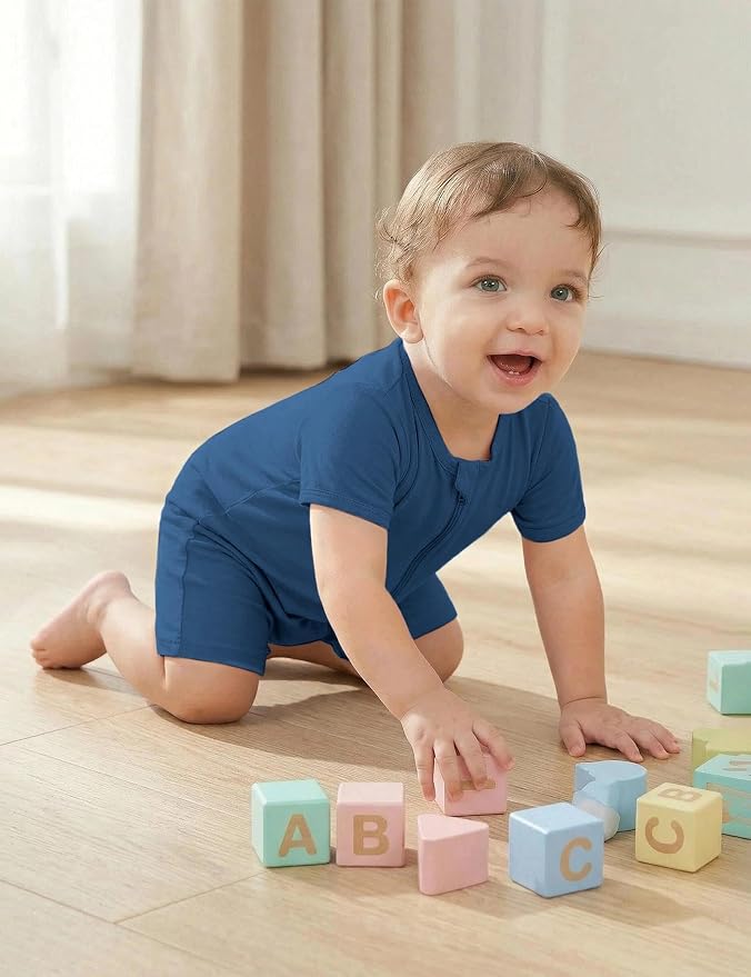 Jimonda Baby Romper Short Sleeve 2-Way Zipper Pajamas Cotton | 2-Pack, One Piece - Image 3