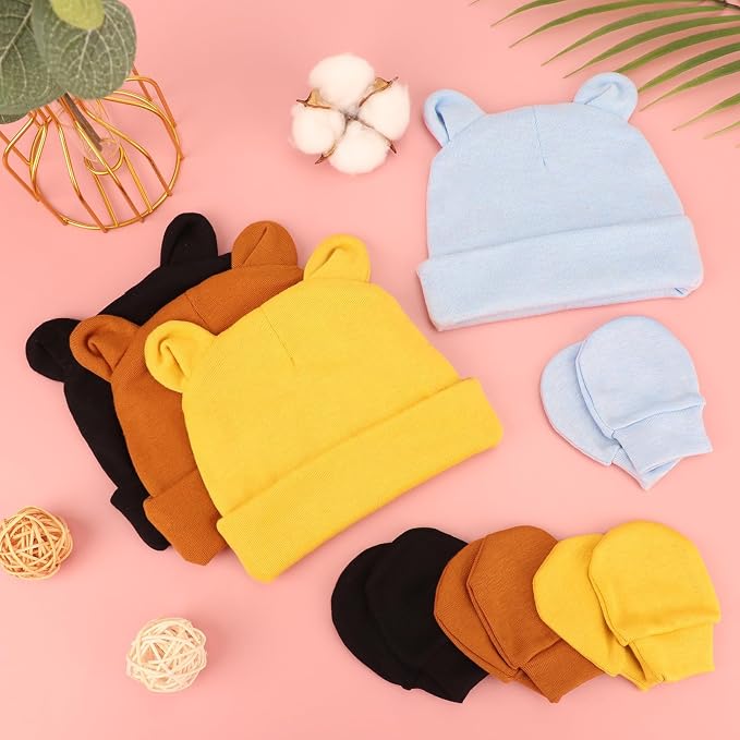 BQUBO Newborn Baby Hats Mittens Set Hospital Hat Beanie Infant Caps Baby Gloves - Image 6