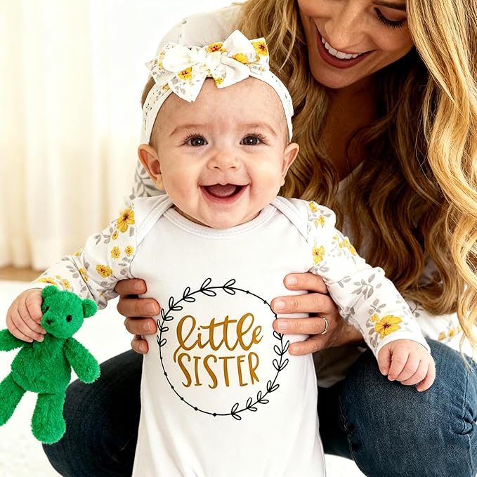 AMAWMW Newborn Baby Girl Little Sister Sleeper Gown Stripe Long Sleeve - Image 3
