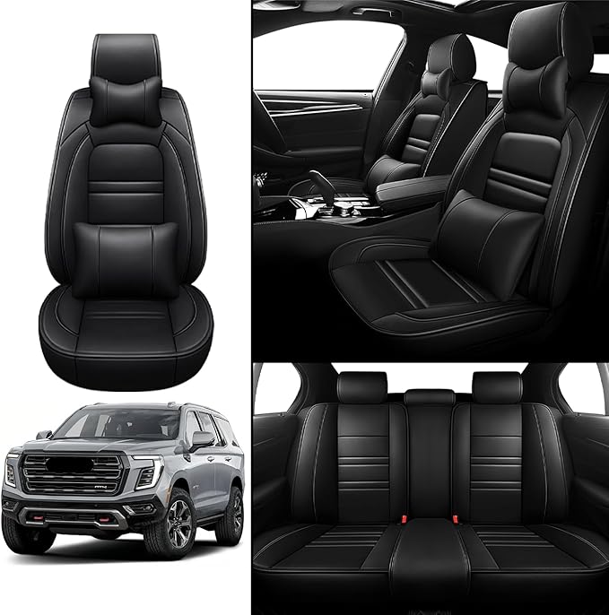 Car Seat Covers for gmc Yukon 2000-2025 | 5-Seats Seat Covers, Waterproof Seat Protectors, Automotive Seat Covers (Full Set with Pillow,Black)