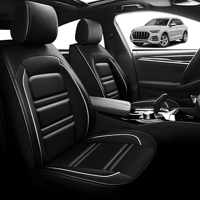 Seat Cover for Audi q5 2009-2025 | Car Seat Covers Front Seats, Waterproof Seat Protectors, Automotive Front Seat Covers (Front Seat, Black&White Line)