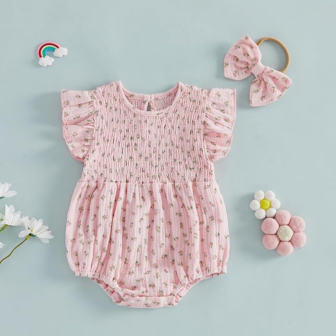 Kavousa Newborn Baby Girl Clothes Summer Bubble Romper Headband Outfit - Image 7