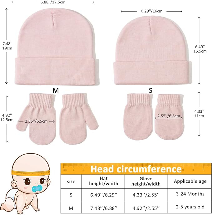 Baby Beanie Hat Gloves Set, Kids Winter Warm Knit Hat - Image 2