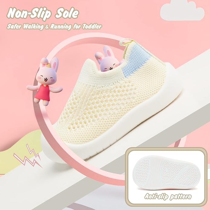 Baby Walking Shoes Toddler Girl Boy Soft Sole Breathable Cotton Canvas Shoes Infant Lightweight Non-Slip Safer Slip-on First Walkers Shoes Casual Tennis Wide Sneakers Rubber Soles Running Outdoor