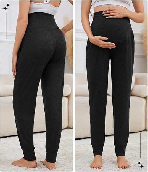 3 Pack Women's Maternity Sweatpants Over The Belly Pregnancy Jogger Pants Stretchy Maternity Pants with Pockets
