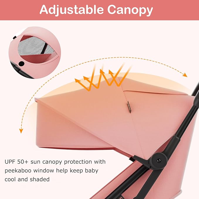 INFANS Lightweight Baby Stroller, Ultra-Compact Fold Airplane Ready Travel Stroller, One-Hand Gravity Fold Near Flat Recline Seat, Foldable Toddler Stroller for Infant 0-36 Month