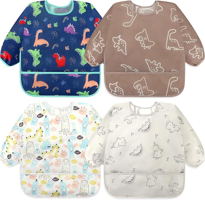 Accmor 4 Pack Long Sleeve Bibs, Baby Smock Waterproof Full Sleeved Bib by Accmor
