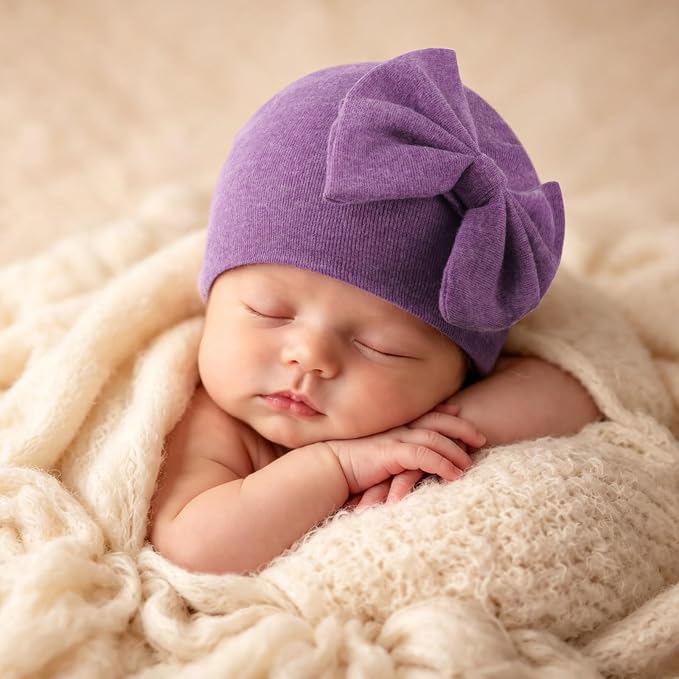 BQUBO Newborn Girls Hats Baby Hat and Mittens Set Infant Caps Bow Hospital - Image 4