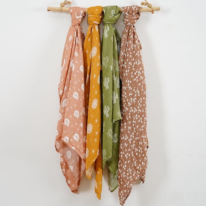 4 Set Muslin Swaddle Blankets Receiving Blanket - Image 4