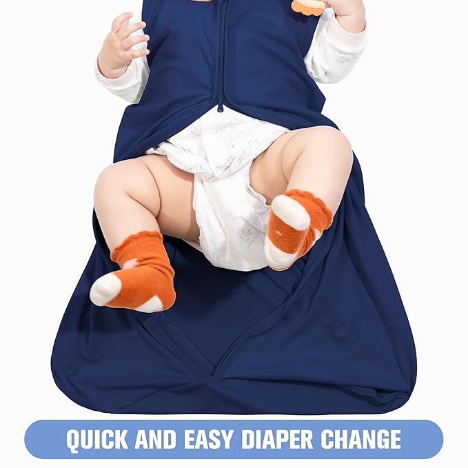Baby Sleep Sack 6-12 Months Baby Wearable Blanket 100% Rayon Cotton 2-Way Zipper Toddler Sleeping Sack，Comfy Soft Lightweight TOG 0.3(Cyan)
