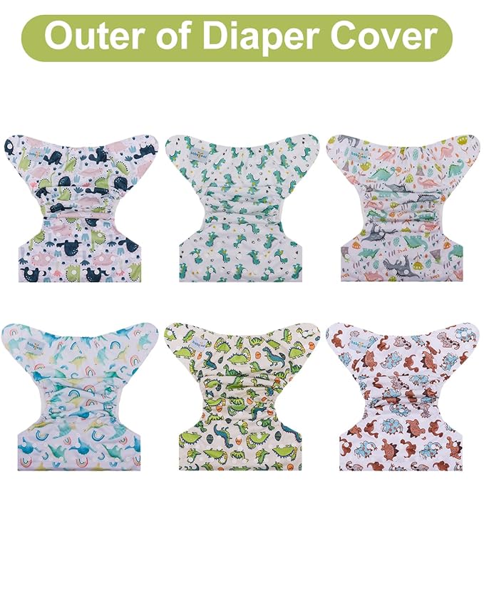 babygoal Cloth Diaper Covers 6 Pack with Wet Bag for Fitted Diapers and Prefolds with Double Gussets, Adjustable and Reusable for Baby Boys and Girls 6DCF11-B