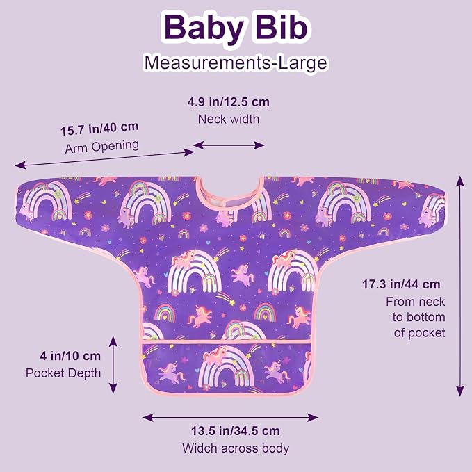 Accmor 4 Pack Long Sleeve Bibs, Baby Smock Waterproof Full Sleeved Bib - Image 8