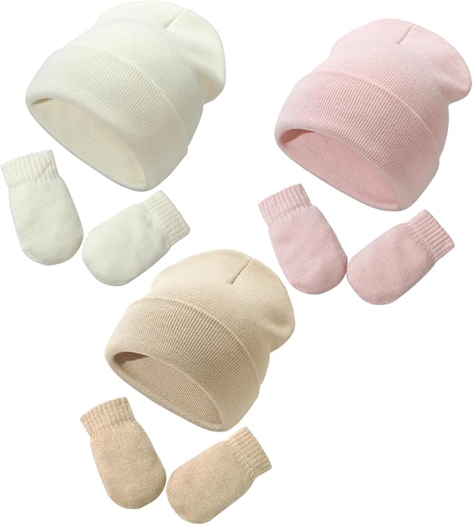 Baby Beanie Hat Gloves Set, Kids Winter Warm Knit Hat by DANMY