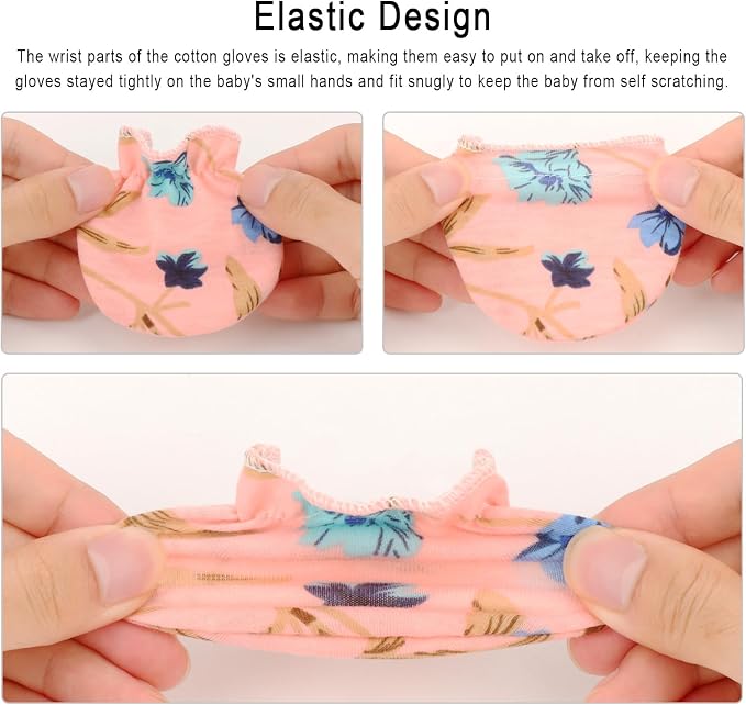 AQOKKA Newborn Baby Mittens No Scratch Cotton Elastic Wrist Gloves Infant - Image 3