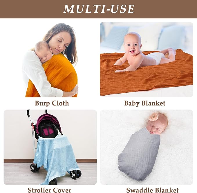 david's kids 4 Pack Baby Muslin Swaddle Blankets 47" x 47", 100% Cotton - Image 4