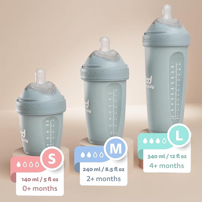 Herobility Double Anti-Colic Baby Bottles – 12 fl oz/340ml – 3-Pack – Purple