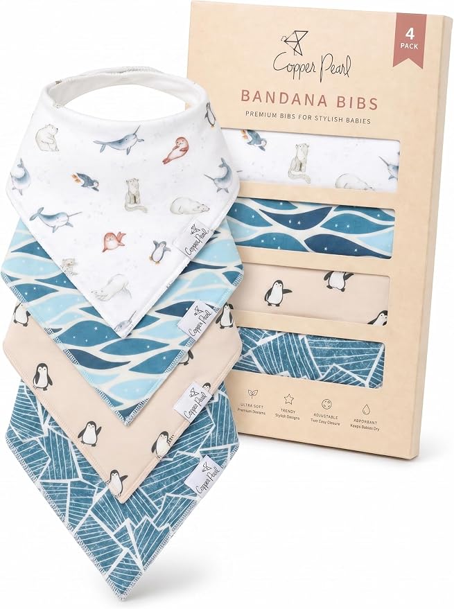 Copper Pearl Baby Bibs 4 Pack, Printed Bandana Drool Bibs by CopperPearl